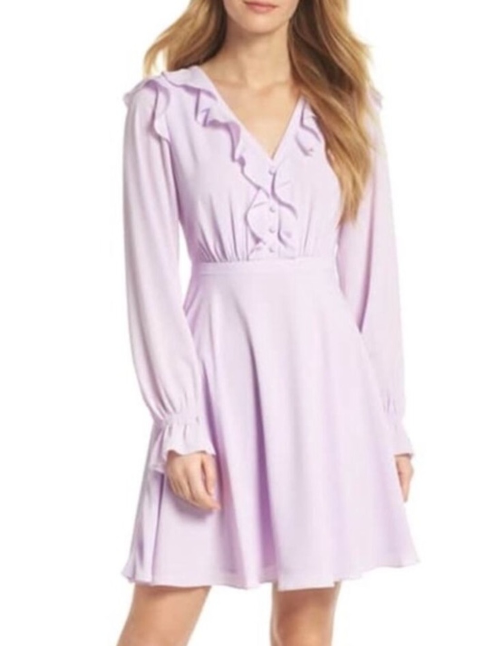 Gal Meets Glam Haley Lavender Ruffled Long Sleeve Dress Size 18